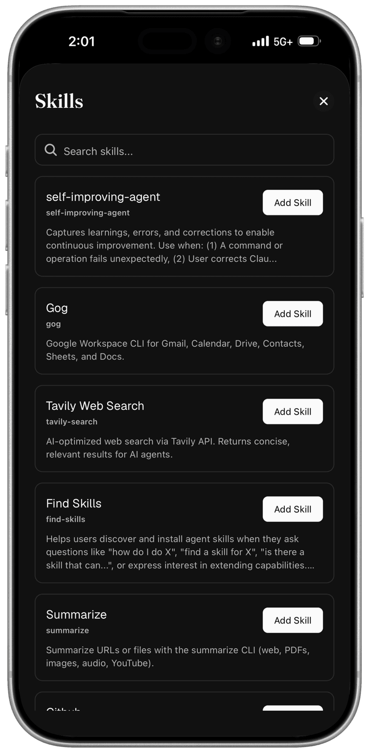 Gwal.ai App Interface - Skills and Capabilities